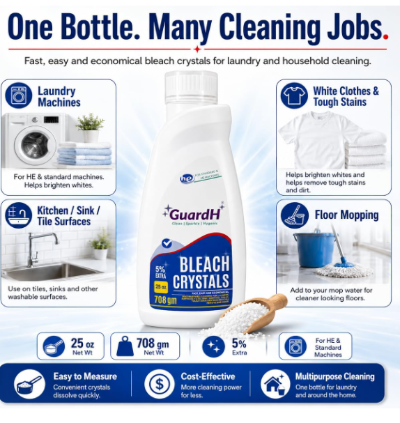 GuardH Bleach Crystals Granules - Multi-Purpose Household Cleaner (25 oz)